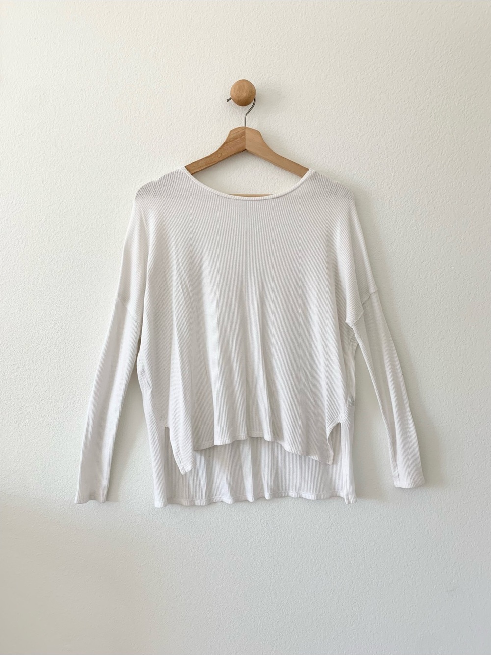 Aerie White Waffle Oversize Knit Long Sleeves Sweater Blouse Top Small